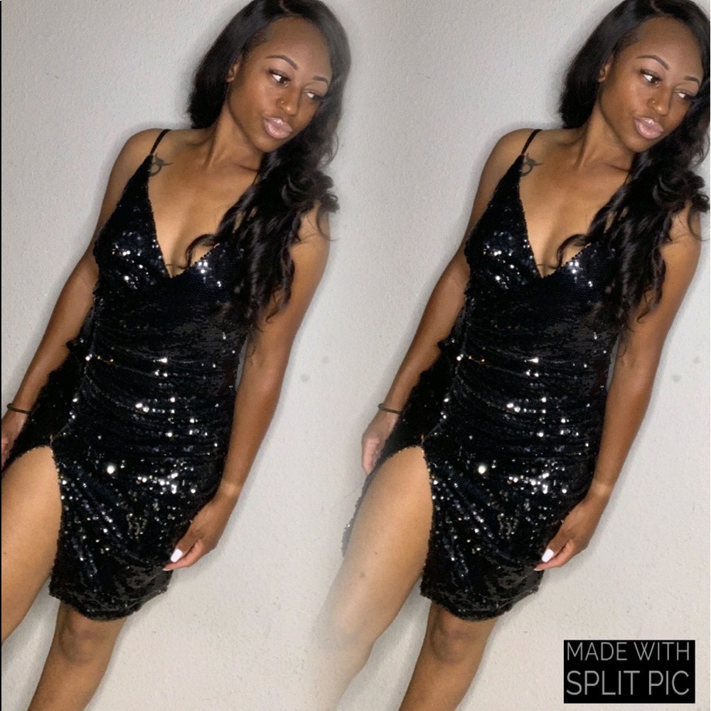 Black sequin dress. Size Small. Model is 5’0/ 124